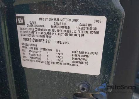 2006 GMC Envoy Xl Slt из США, поврежденный, VIN 1GKES16S066121717